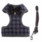 Pet Dog Cat Plaid Bowtie Harness Vest Escape-proof XS Harnesses for Puppy & Kitten